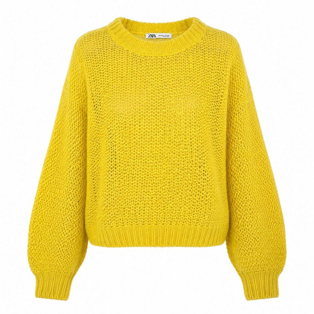 Zara Yellow Open Knit Sweater Women's S/M Oversized Soft Cozy Pullover